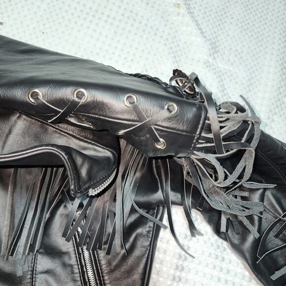 PARK V EUC WOMEN'S SIZE 14 VINTAGE MOTORCYCLE FRINGE BIKER JACKET COAT - Picture 10 of 12